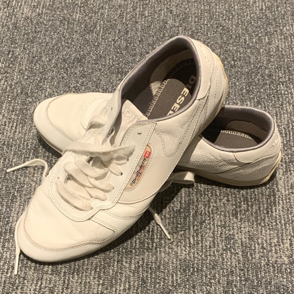 Vintage Diesel Classic White Leather Sneakers Low-Top Minimalist Design - Picture 3 of 6